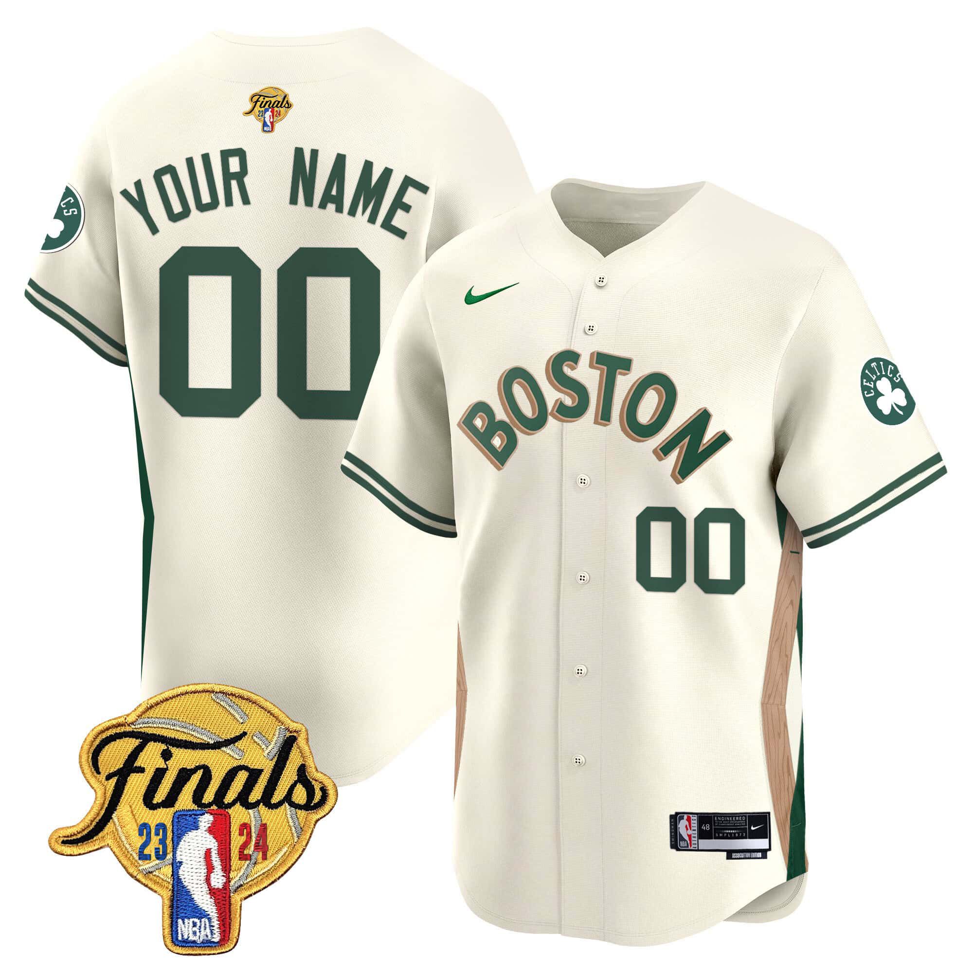 Men Boston Celtics Cream 2024 Nike Finals Patch Baseball Custom NBA Jersey->customized nba jersey->Custom Jersey